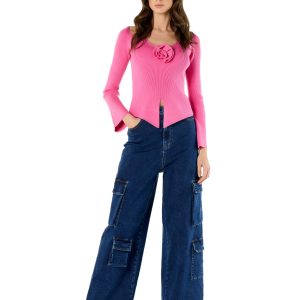 Maglia punte con rosa