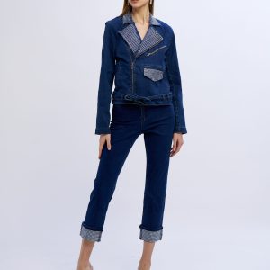 Giubbino jeans biker diamanti