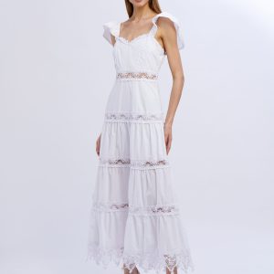 Abito lungo cotone scollo a cuore