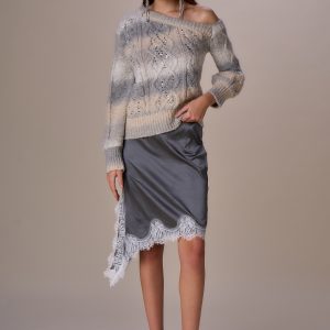 Gonna raso pizzo contrasto