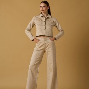 Pantalone drill con diamanti incastonati