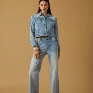 Giubbino jeans diamanti rainbow