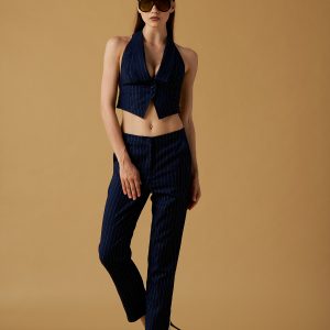 Pantalone capri gessato lurex