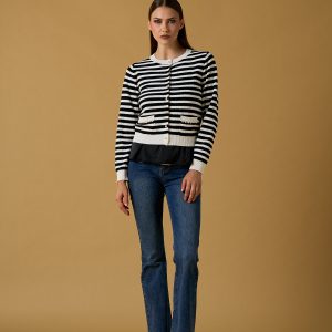 Cardigan a righe con perle