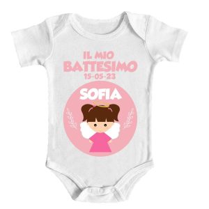 Body Neonata – NOME DATA Personalizzabile – Il Mio Battesimo – Angel – Angioletto – Tenera – Femminuccia – Madrina – Padrino – Bimba – Baby