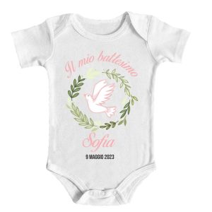 Body Neonata – NOME DATA Personalizzabili – Colomba – il mio – Battesimo – Ramo Ulivo – Sacramento – Femminuccia – Madrina – Padrino – Bimba – Baby