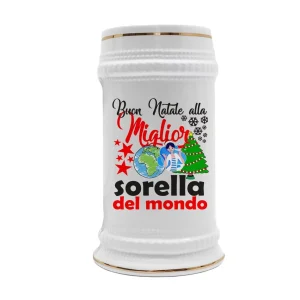 Boccale Sorella – Regalo Natale Sorella – Buon Natale alla Miglior Sorella del Mondo – Regali Sorella – Boccale in Ceramica Sorella – Idea Regalo Sorella – Regalo Natale Sorella