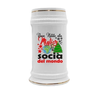Boccale Socia – Regalo Natale Socia – Buon Natale alla Miglior Socia del Mondo – Regali Socia – Boccale in Ceramica Socia – Idea Regalo Socia – Regalo Natale Socia