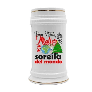 Boccale Sorella – Buon Natale alla Miglior Sorella del Mondo – Regali Sorella – Boccale in Ceramica Sorella – Idea Regalo Sorella – Boccale Natale Sorella – Regalo Natale Sorella