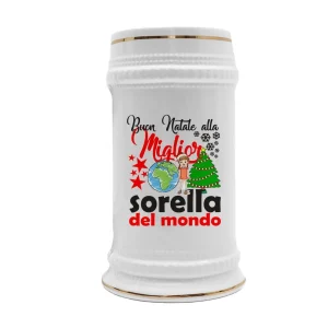 Boccale Sorella – Buon Natale alla Miglior Sorella del Mondo – Regali Sorella – Boccale in Ceramica Sorella – Idea Regalo Sorella – Regalo Natale Sorella