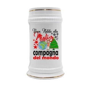 Boccale Compagna – Buon Natale alla Miglior Compagna del Mondo – Regali Compagna – Boccale Ceramica Compagna – Idea Regalo Compagna – Boccale Natale Compagna – Regalo Natale Compagna