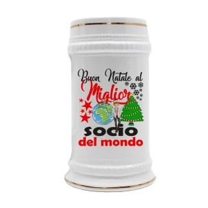 Boccale Socio – Regalo Natale Socio – Buon Natale al Miglior Socio del Mondo – Regali Socio – Boccale Ceramica Socio – Idee Regalo Socio – Regalo Socio Natale