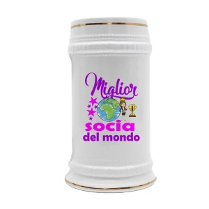 Boccale Socia – Compleanno Socia – Miglior Socia del Mondo – Regali Socia – Boccale in Ceramica Socia – Idea Regalo Socia – Regalo Compleanno Socia