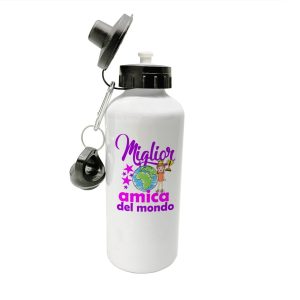 Borraccia Amica – Miglior Amica del Mondo – Regali Amica – Borraccia in Alluminio Amica – Idea Regalo Amica – Borraccia Compleanno Amica – Regalo Compleanno Amica