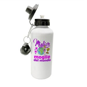 Borraccia Moglie – Miglior Moglie del Mondo – Regali Moglie – Borraccia in Alluminio Moglie – Idea Regalo Moglie – Borraccia Compleanno Moglie – Regalo Compleanno Moglie