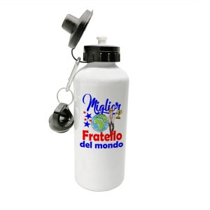 Borraccia Fratello – Compleanno Fratello – Miglior Fratello del Mondo – Regali Fratello – Borraccia Alluminio Fratello – Idee Regalo Fratello – Regalo Fratello Compleanno