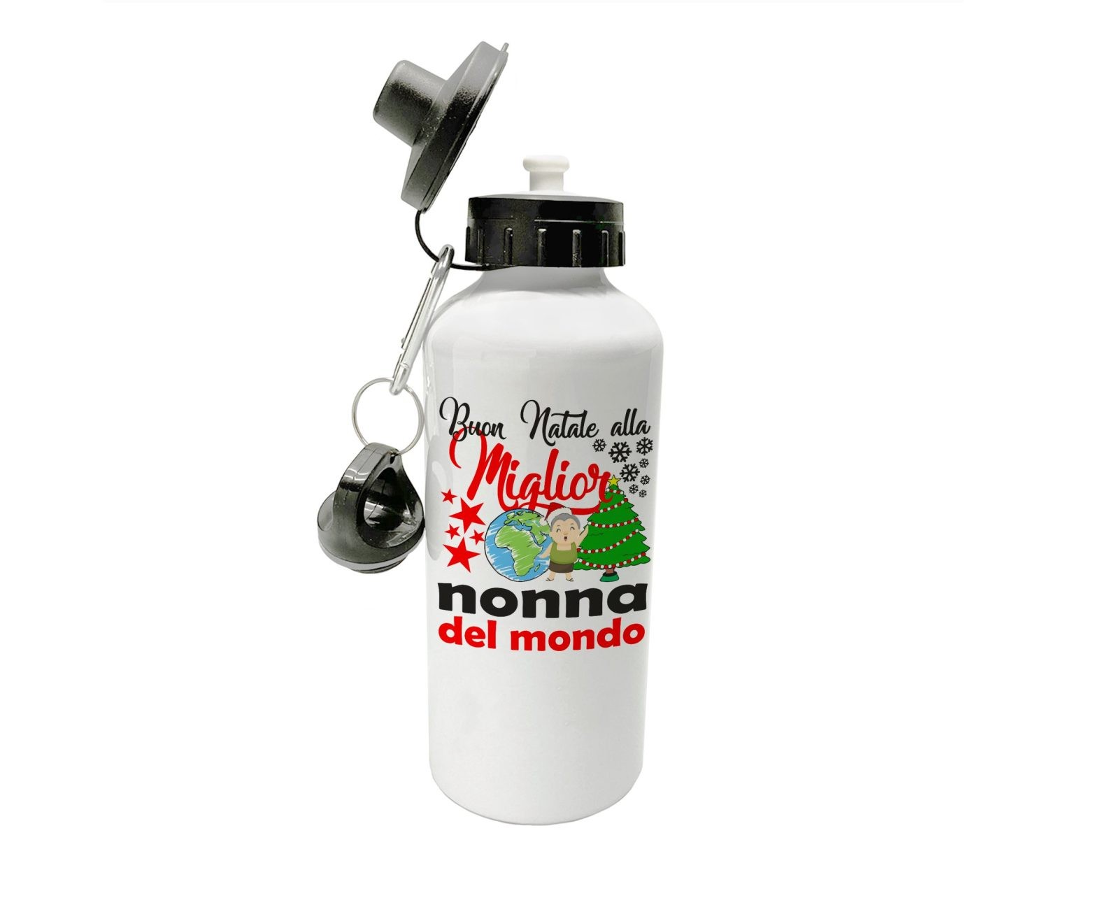 Borraccia Nonna – Regalo Natale Nonna – Buon Natale alla Miglior Nonna del Mondo – Regali Nonna – Borraccia in Alluminio Nonna – Idea Regalo Nonna – Regalo Natale Nonna