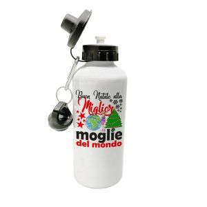 Borraccia Moglie – Buon Natale alla Miglior Moglie del Mondo – Regali Moglie – Borraccia in Alluminio Moglie – Idea Regalo Moglie – Borraccia Natale Moglie – Regalo Natale Moglie