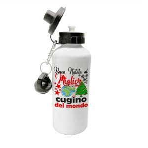 Borraccia Cugino – Regalo Natale Cugino – Buon Natale al Miglior Cugino del Mondo – Idee Regalo Cugino – Borraccia in Alluminio Cugino – Idea Regalo Cugino – Regalo Natale Cugino