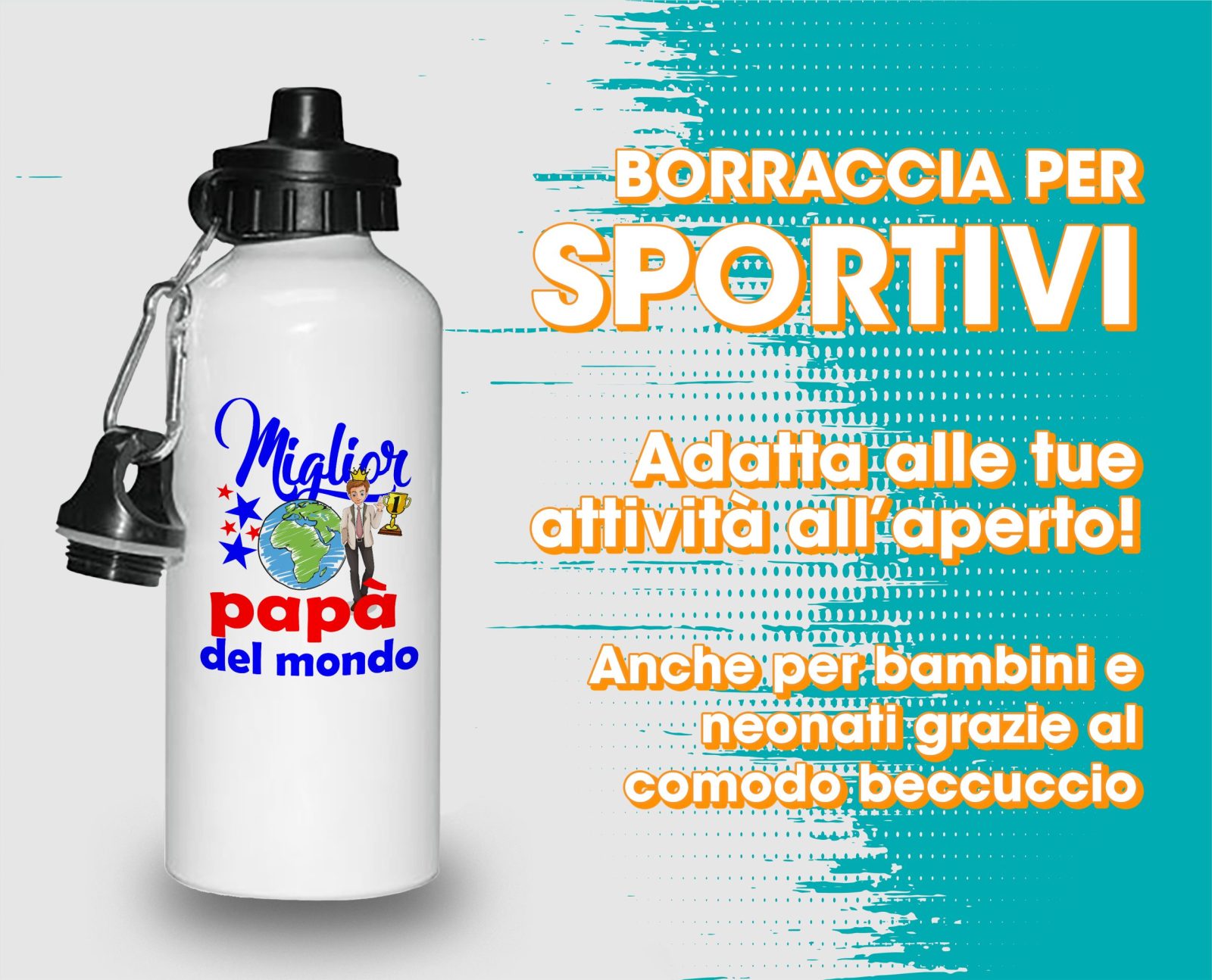 Borraccia Papà – Compleanno Papà – Miglior Papà del Mondo – Idee Regalo Papà – Borraccia in Alluminio Papà – Idea Regalo Papà – Regalo Compleanno Papà - immagine 3