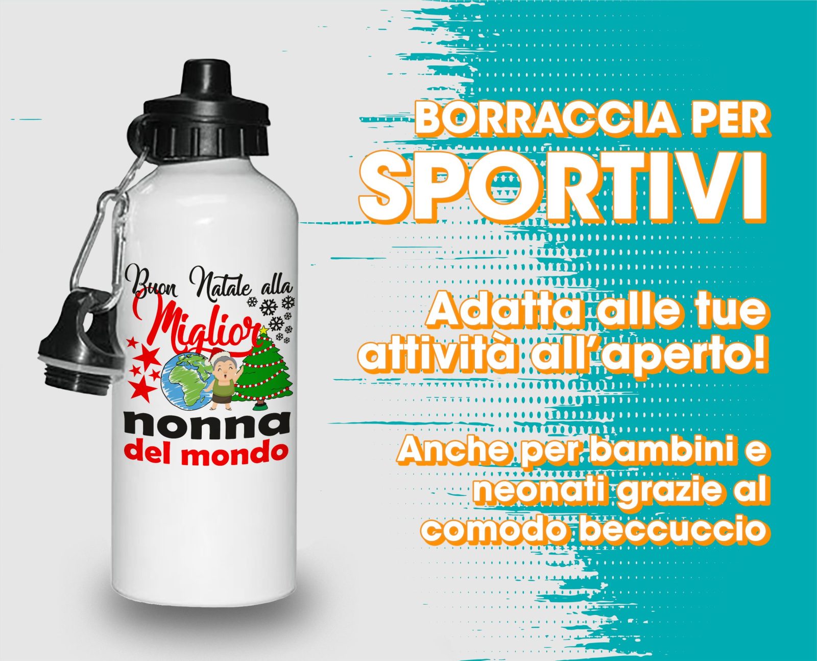 Borraccia Nonna – Regalo Natale Nonna – Buon Natale alla Miglior Nonna del Mondo – Regali Nonna – Borraccia in Alluminio Nonna – Idea Regalo Nonna – Regalo Natale Nonna - immagine 3