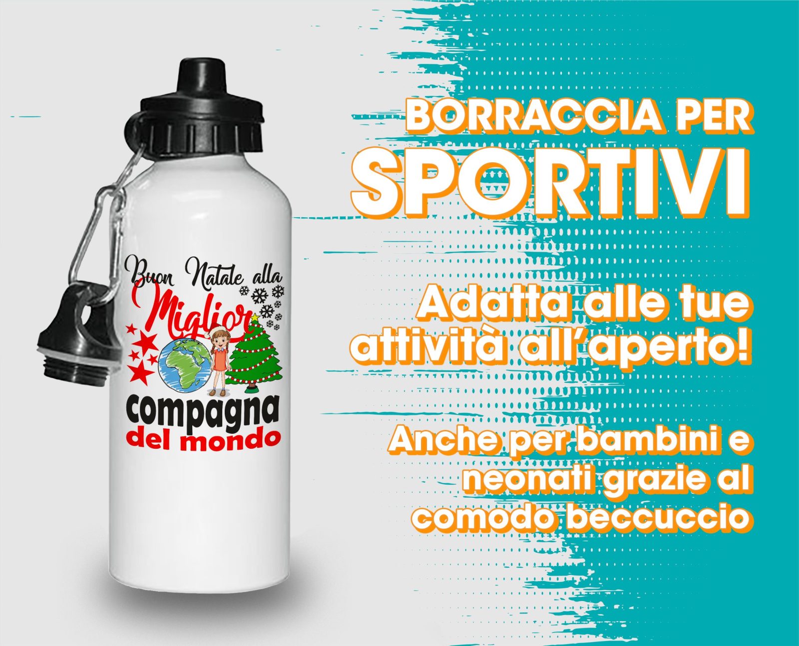 Borraccia Compagna – Buon Natale alla Miglior Compagna del Mondo – Regali Compagna – Borraccia Alluminio Compagna – Idea Regalo Compagna – Borraccia Natale Compagna – Regalo Natale Compagna - immagine 3