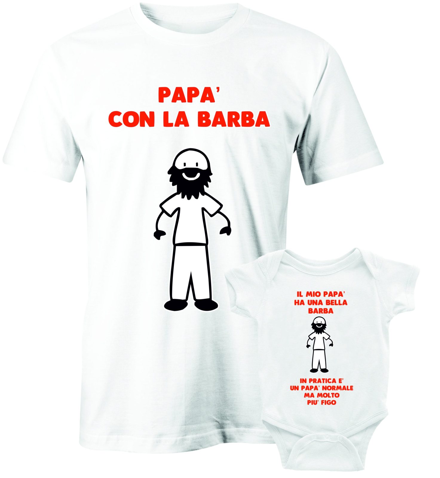 Coppia T-shirt e Body Padre Figlio Festa del Papà – Il Mio Papà ha una bella barba – In Pratica un Papà normale, ma molto più figo – Tshirt Padre e Figlio – Idea Regalo