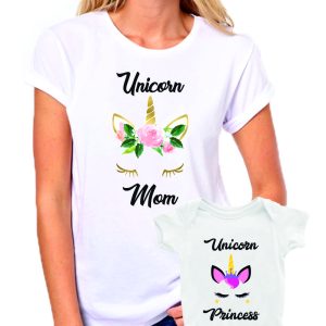 Coppia T-Shirt e Body Madre Figlia Festa della Mamma Unicorn Mom Unicorn Princess – t shirt mamma figlia – idea regalo – in cotone