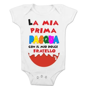Body Neonato Pasqua – La mia Prima Pasqua con il mio dolce Fratello – Manica Corta – Maschietto – Femminuccia – Idea Regalo
