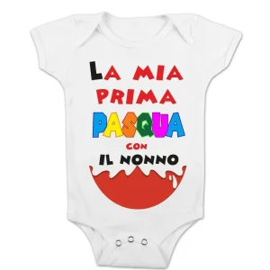 Body Neonato Pasqua – La mia Prima Pasqua con il Nonno – Manica Corta – Maschietto – Femminuccia – Idea Regalo