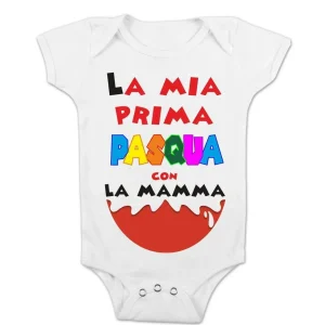 Body Neonato Pasqua – La mia Prima Pasqua con la Mamma – Manica Corta – Maschietto – Femminuccia – Idea Regalo