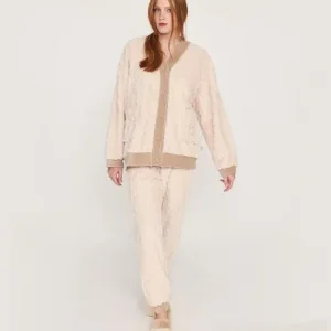 Muydemi Pigiama Donna in Sherpa con giacca in cardigan