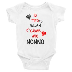 Body Neonato Divertenti – Io tifo Rossonero come mio Nonno – Body Neonato Nonni – Body Neonato Simpatici – Idea Regalo Neonato