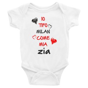 Body Neonato Divertenti – Io tifo Rossonero come mia Zia – Body Neonato Zia – Body Neonato Simpatici – Idea Regalo Neonato