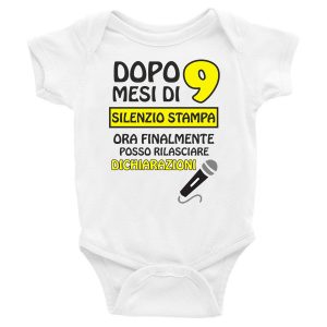 Body Neonato Divertenti – Dopo 9 mesi di silenzio stampa posso rilasciare dichiarazioni – Microfono – Body Neonato – Body Neonato Simpatici – Idea Regalo Neonato
