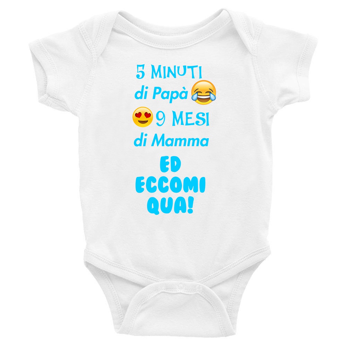 Body Neonato Divertenti – 5 minuti di Papà 9 mesi di Mamma ed eccomi qua! – Body Neonato – Body Neonato Simpatici – Idea Regalo Neonato - immagine 2