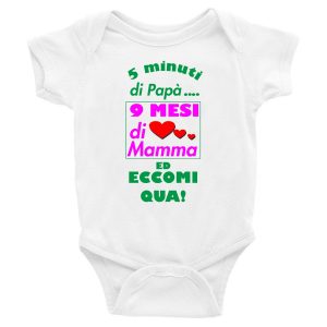 Body Neonato Divertenti – Femminuccia 5 minuti di Papà 9 mesi di Mamma ed eccomi qua! – Body Neonato – Body Neonato Simpatici – Idea Regalo Neonato