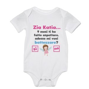 Body Neonato Personalizzabile – Femminuccia Zia [PERSONALIZZA NOME] 9 mesi ti ho fatto aspettare adesso mi vuoi battezzare? – Idea Regalo