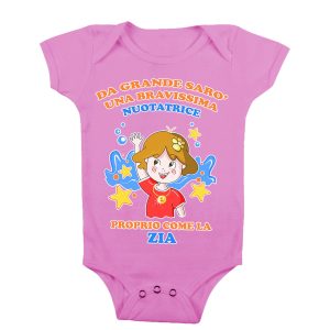 Body Neonata Zia – Da Grande Sarò una Bravissima Nuotatrice Proprio come la Zia – Body Neonato Sport – Body Neonato Nuotatrice – Body Neonata Zia Divertenti