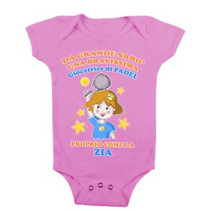Body Neonata Zia – Da Grande Sarò una Bravissima Giocatrice di Padel Proprio come la Zia – Body Neonato Sport – Body Neonato Padel – Body Neonata Zia Divertenti