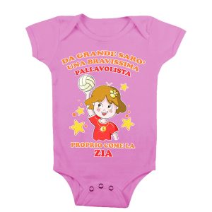 Body Neonata Zia – Da Grande Sarò una Bravissima Pallavolista Proprio come la Zia – Body Neonato Sport – Body Neonato Pallavolo – Body Neonata Zia Divertenti
