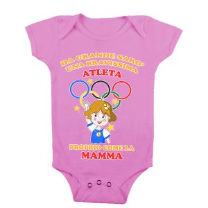 Body Neonato Festa della Mamma – Da Grande Sarò una Bravissima Atleta Proprio Come la Mamma – Body Neonato Sport – Body Neonato Atleta Donna – Body Neonato Mamma
