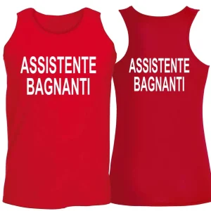Canotta ASSISTENTE BAGNANTI – Uomo – Donna – Bagnino – Canottiere Salvataggio – Stazione balneare – Scritta Fronte Retro