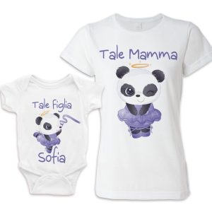 Coppia Mamma Figlia – Body Neonata -T-shirt – [ NOME PERSONALIZZABILE ] – Danza – Ballerine – Tutù – Panda – Ginnastica – Tale Madre – Tale Figlia – Abbinate – Festa Mamma – Body con Nome