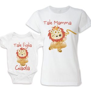 Coppia T-shirt Body Neonato Personalizzabile – [ NOME ] – Tale Mamma Tale Figlia – Leoni – Leonesse – Bacchetta Magica – Disegni Simpatici – Baby – Cartoon – Femminuccia – Neonata