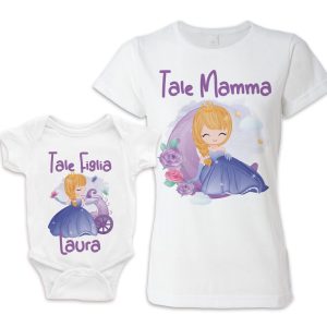 Coppia Mamma Figlia – Body Neonato – Maglietta – [ NOME PERSONALIZZATO ] – Principesse – Bellissime – Princess – Tale Mamma – Tale Figlia – Festa della Mamma
