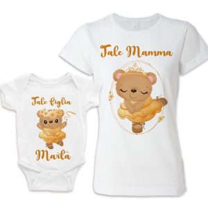Coppia Madre Figlia – Body Neonato – Maglietta – [ NOME PERSONALIZZATO ] – Orsetti – Danza – Ballerina – Ballerine – Tutù – Tale Madre – Tale Figlia – Mamma Bimba – con nome – Idea Regalo