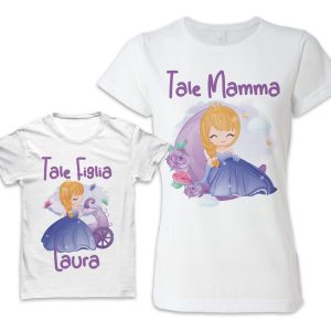 Coppia Mamma Figlia – Magliette – [ NOME PERSONALIZZATO ]  – Magliette – Donna Bambina – Maglietta- Principesse – Bellissime – Princess – Tale Mamma – Tale Figlia – Coppie – Festa Mamma