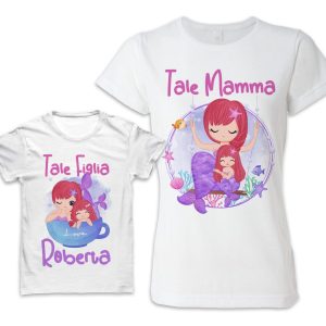 Coppia Mamma Figlia – Magliette – Bambina – Tshirt – [ NOME PERSONALIZZABILE ] – Sirene – Sirena – Pesciolino – Mare – Maglietta Bambina – Tale Madre – Tale Figlia – Madre Bimba – Femminuccia