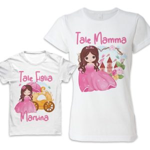 Coppia Mamma Figlia – Magliette – T-shirt – [ NOME PERSONALIZZABILE ] –  Tale Madre – Tale Figlia – Principessa – Principesse – Rosa – Bambina – Mamme – Maglietta con Nome – Coordinati